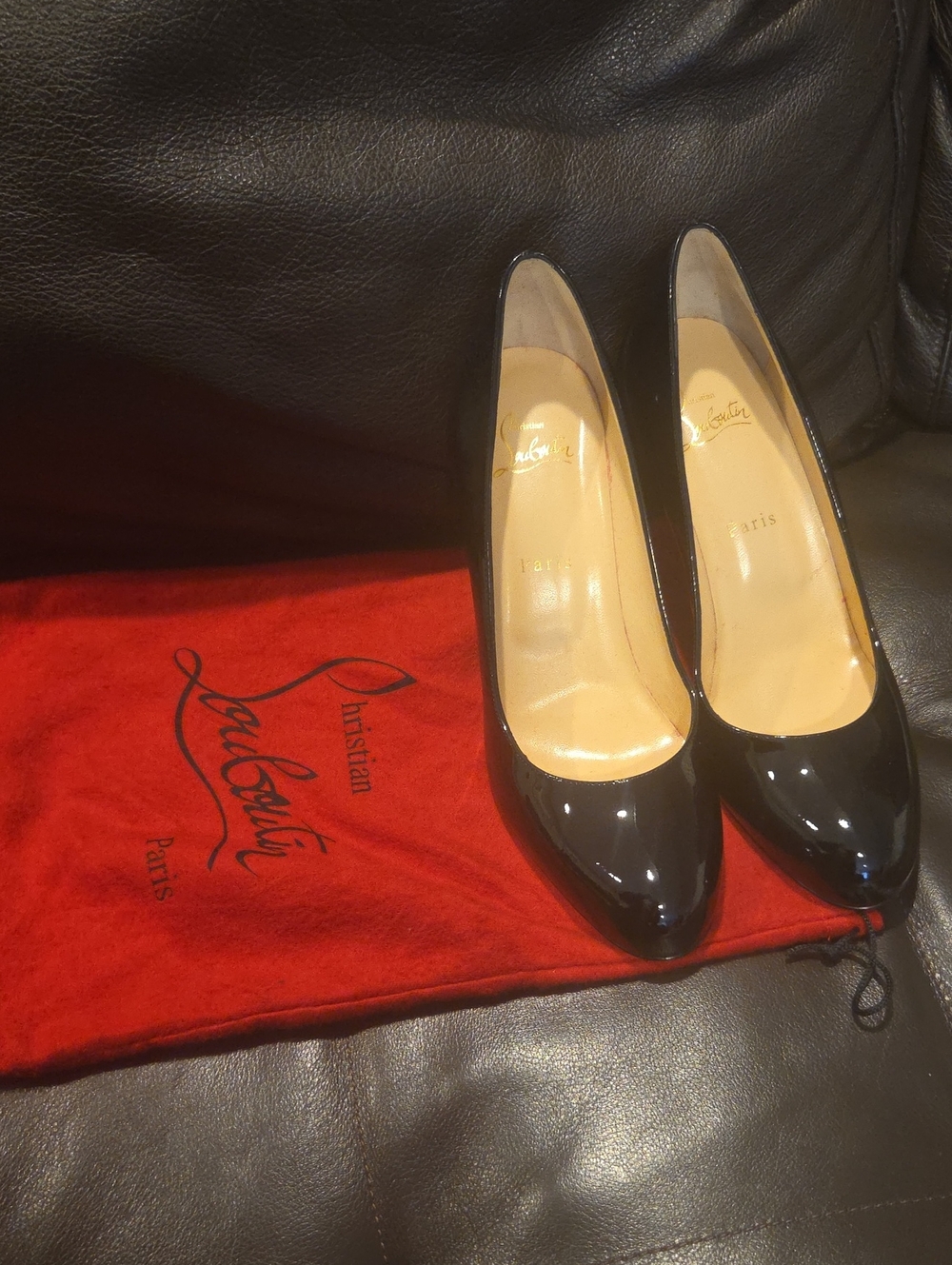 Christian Louboutin Black Patent Leather Red Bottom Pumps 38.5 NEW